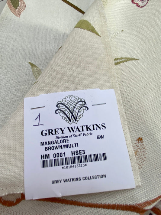 28 Berkbox75 Square Embroidery by Grey Watkins Mangalore Brown on Natural Botanical Foliage MSRP USD 240/Y