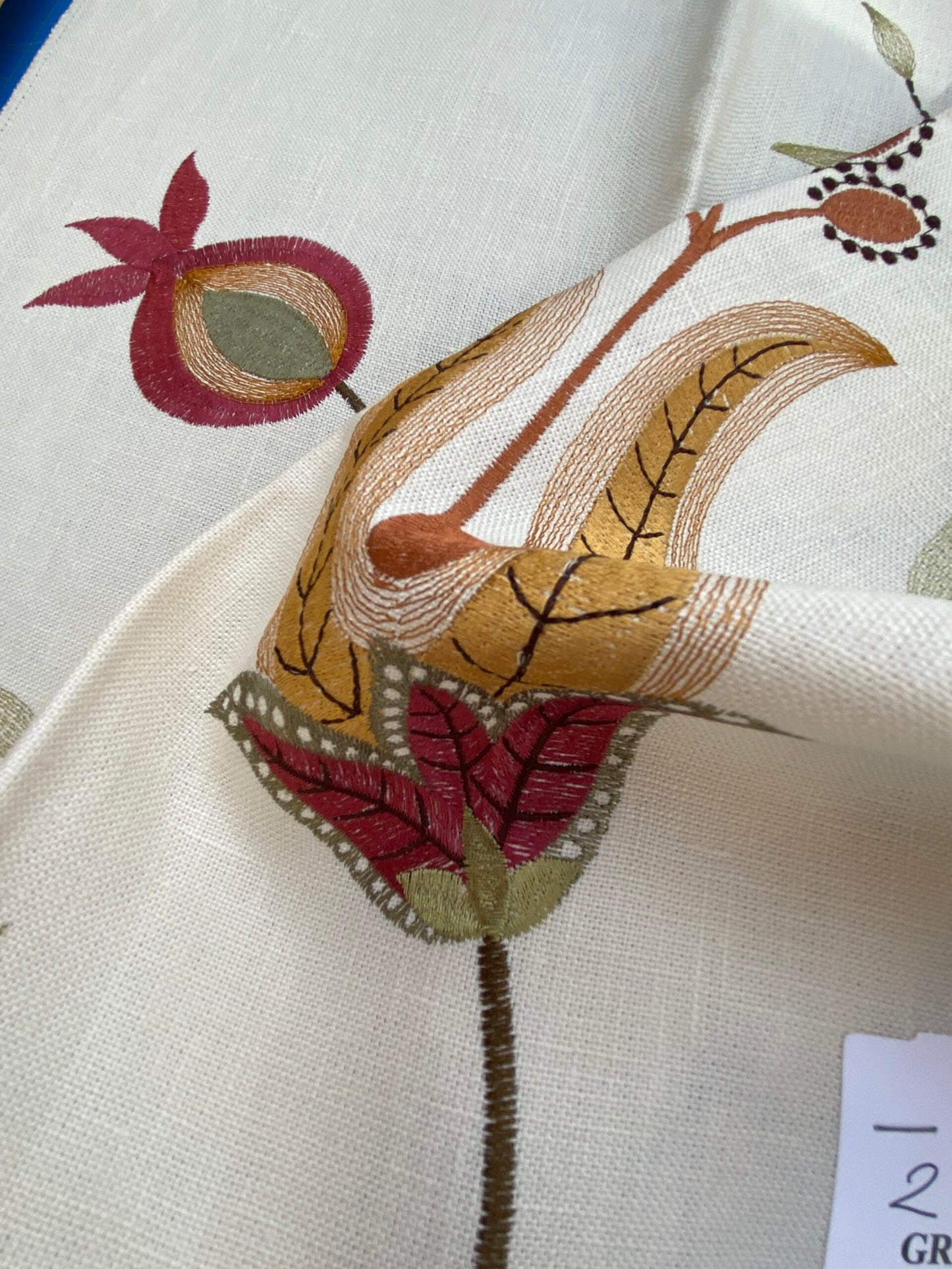 29 Berkbox75 Square Embroidery by Grey Watkins Mangalore Brown on Natural Botanical Foliage MSRP USD 240/Y