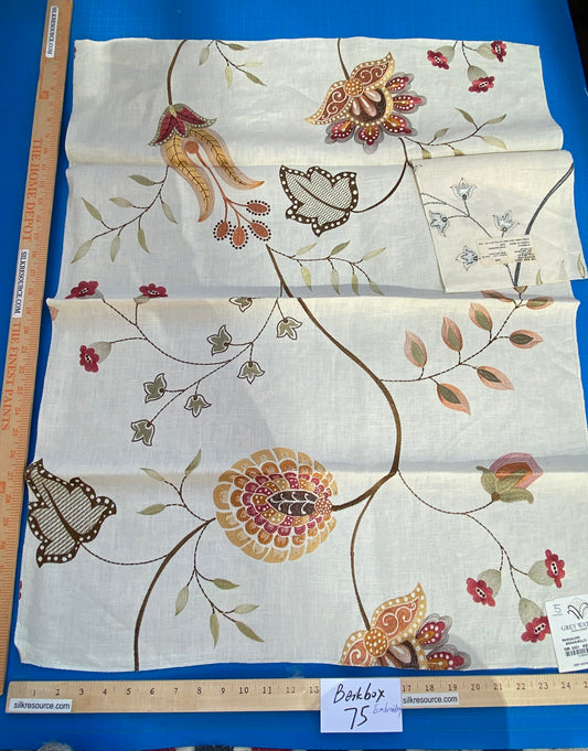 32 Berkbox75 Square Embroidery by Grey Watkins Mangalore Brown on Natural Botanical Foliage MSRP USD 240/Y