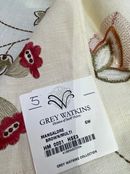 32 Berkbox75 Square Embroidery by Grey Watkins Mangalore Brown on Natural Botanical Foliage MSRP USD 240/Y
