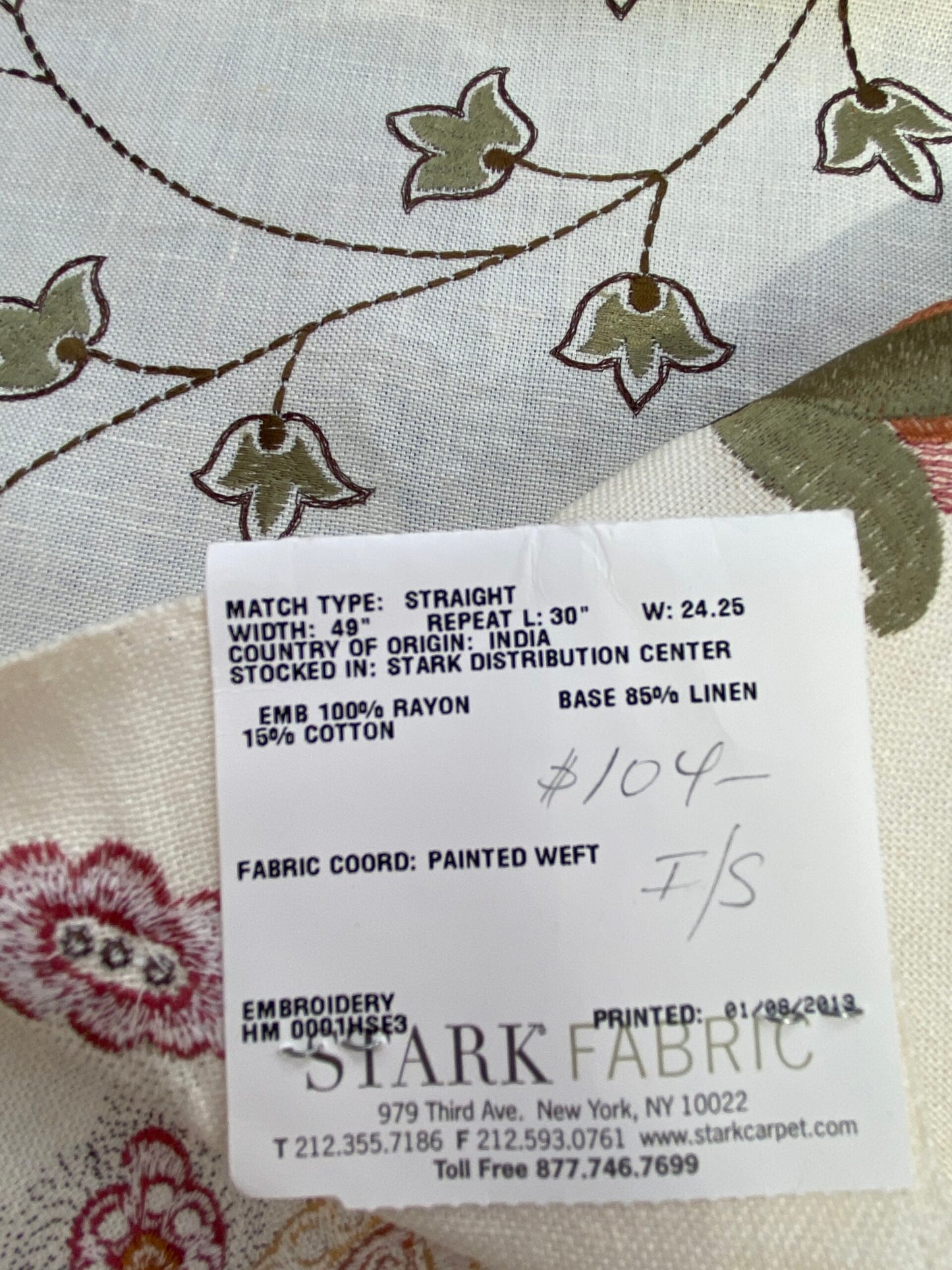 32 Berkbox75 Square Embroidery by Grey Watkins Mangalore Brown on Natural Botanical Foliage MSRP USD 240/Y