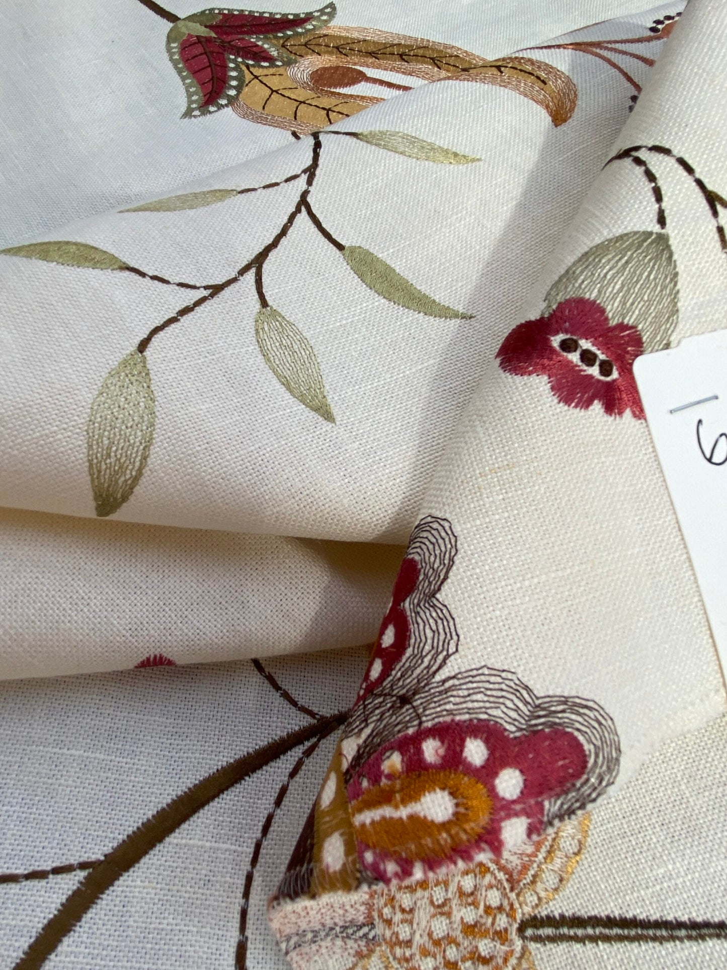 33 Berkbox75 Square Embroidery by Grey Watkins Mangalore Brown on Natural Botanical Foliage MSRP USD 240/Y