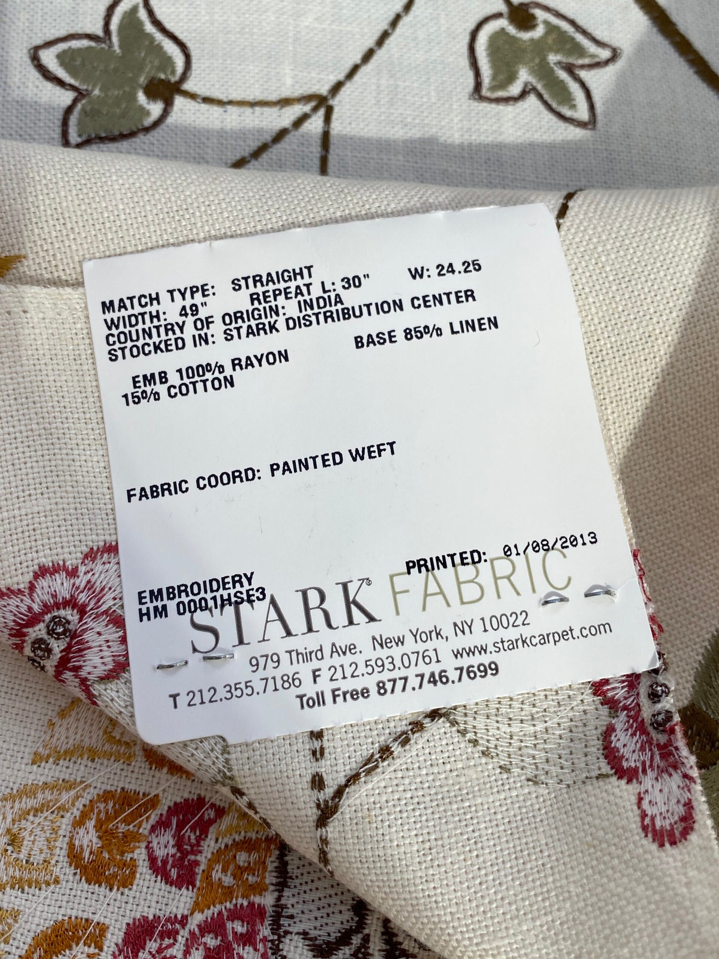 34 Berkbox75 Square Embroidery by Grey Watkins Mangalore Brown on Natural Botanical Foliage MSRP USD 240/Y