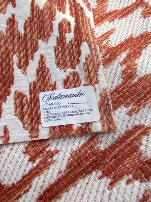 35 Berkbox75 Square Embroidery by Scalamandre Lhasa Ikat Weave Coral Orange MSRP USD 362/Y