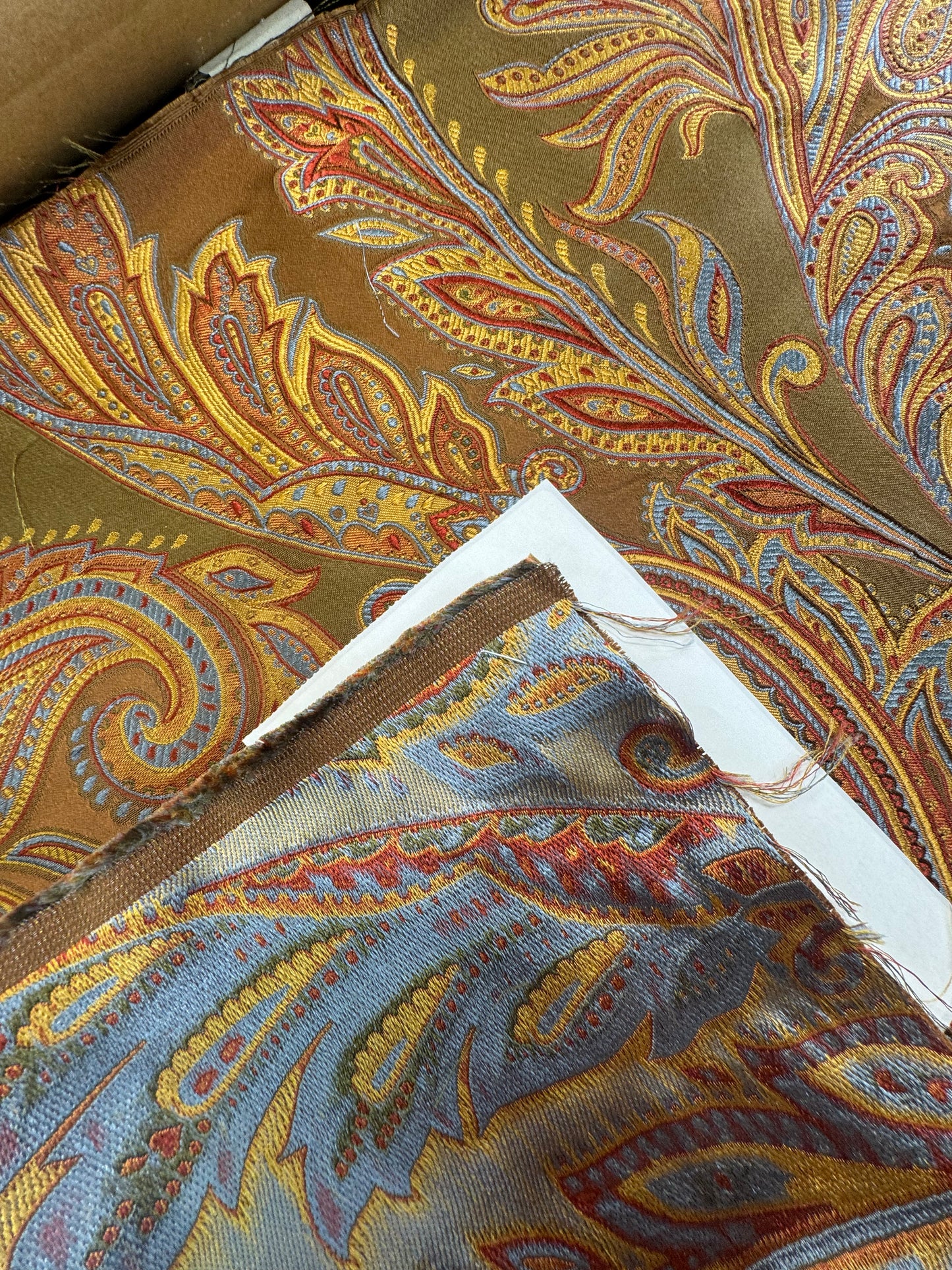 0.47yard Scalamandre Salparino Moss Parrot Paisley 100% Silk Lampas -Green Gold Blue Red -MSRP USD456/y