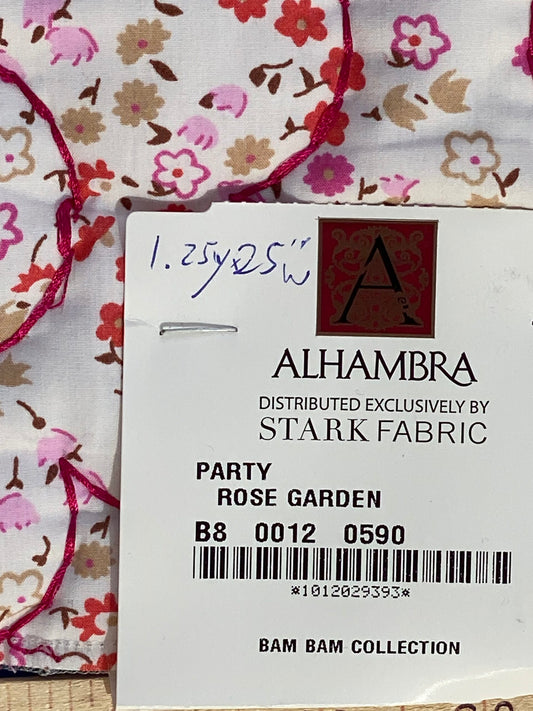 37 Berkbox75 Square Embroidery by Scalamandre Alhambra Party Rose Garden Flower Pink Red on White1.25"x25" MSRP USD 300+/Y