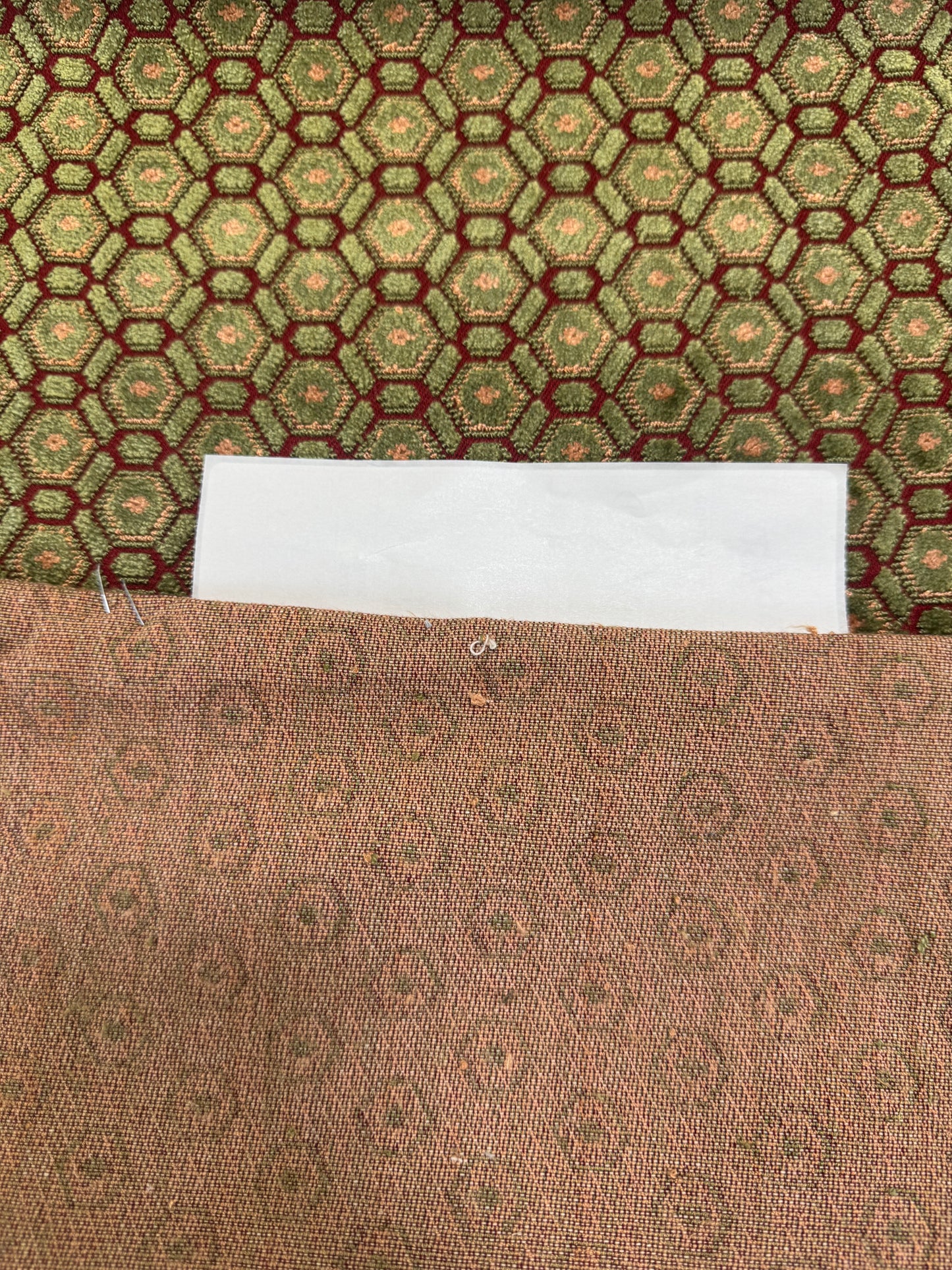 1 yard Scalamandre Old World Weavers Manet Eucalyptus Green Red Velvet Viscose Small Scales Geometric MSRP USD570/y