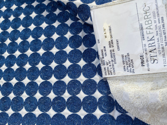 40 Berkbox75 Square Embroidery by Grey Watkins Labriz Marine Blue White Circle Small Scale MSRP USD 340/Y