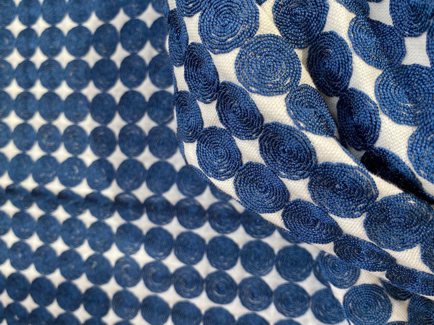 40 Berkbox75 Square Embroidery by Grey Watkins Labriz Marine Blue White Circle Small Scale MSRP USD 340/Y