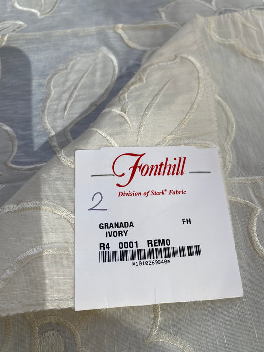 2 Berkbox76 Square Embroidery by Fonthill Granada Ivory White Peony Pomegranate Embroidery Linen Sheer MSRP USD 230y