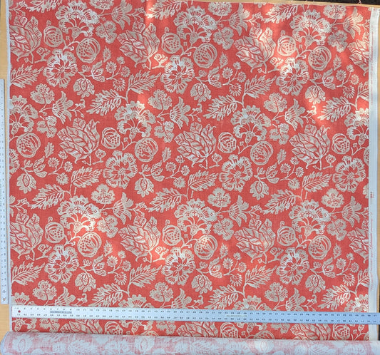 Scalamandre CALAIS LINEN PRINT in Coral Pink Red Mediterrinan Pomegranite Block Print Heavy Linen MSRP USD300+/y