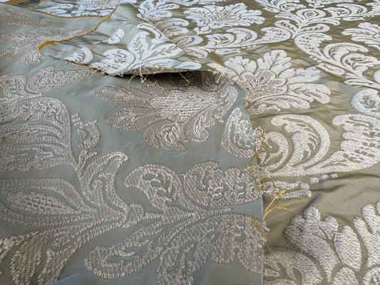 Lovelace Silk Faille Embroidery French Blue Taupe MSRP USD 413