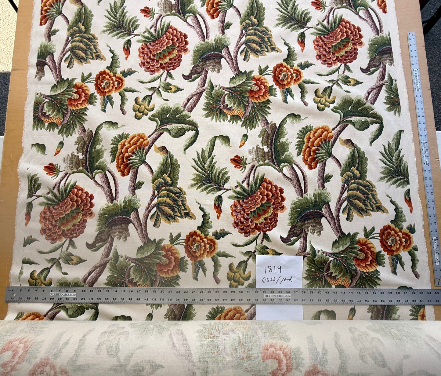 By yard Highlander Historical Chintz print Grand Jacobean Cantalope Orange Red Green Tree of Life Cotton Block Print Made in US MSRP USD298/y