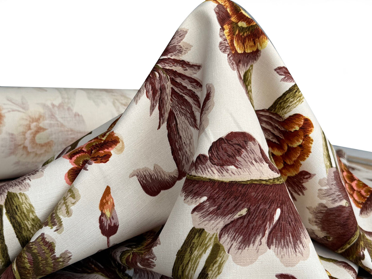 By yard Highlander Historical Chintz Print Grand Jacobean Orange Rust Tree of Life Cotton Block Print Made in US MSRP USD298