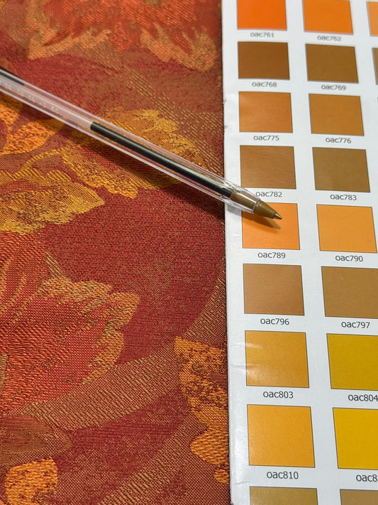 Rm Coco 100% Silk Lampas Autumn Tri-leaf Flower "Brick" Orange Red Gold MSRP USD 199.90/y