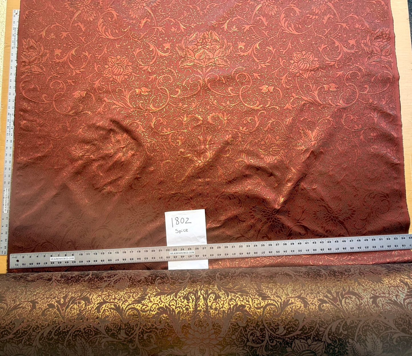 by yard Boboli Garden Silk Damask Italian Metallic Red Spice Rose MSRP USD 568/yard