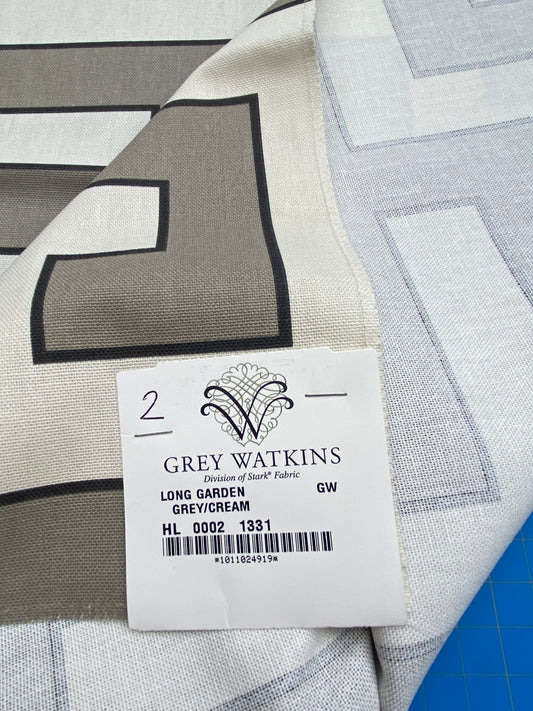 2 Berkbox77 Square Printed Fabrics by Grey Watkins Long Garden Grey Cream White Black Geometric 1.2yd x 25" MSRP USD156/y