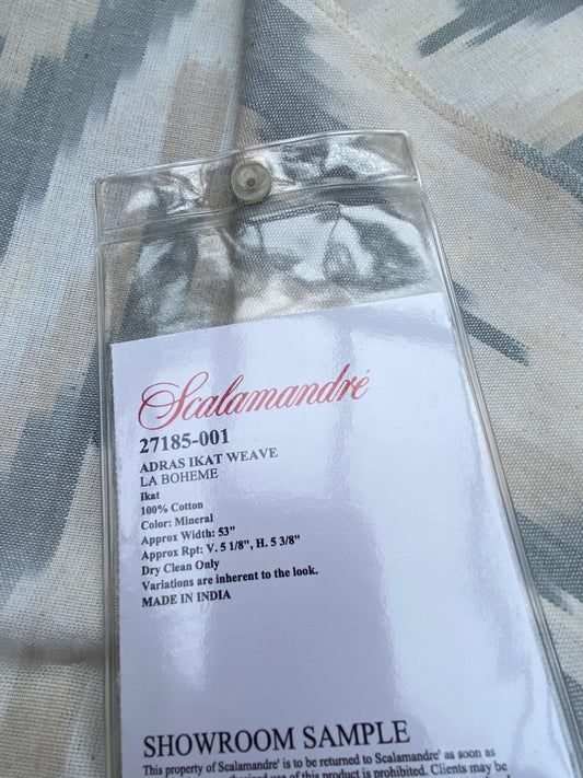 6 Berkbox77 Square Printed Fabrics by Scalamandre Adras Ikat Weave Mineral Gray White Beige Cotton MSRP USD150/y