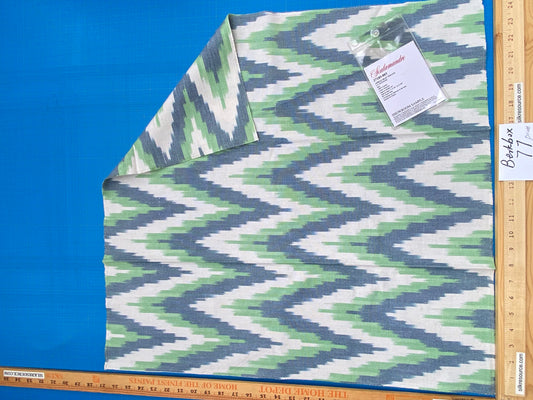 7 Berkbox77 Square Printed Fabrics by Scalamandre Adras Ikat Weave Peacock Green Blue White Cotton MSRP USD150/y