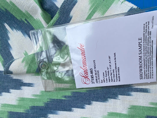 7 Berkbox77 Square Printed Fabrics by Scalamandre Adras Ikat Weave Peacock Green Blue White Cotton MSRP USD150/y