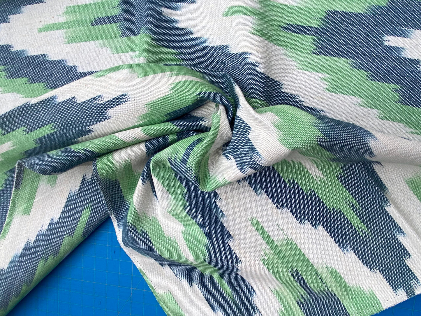 7 Berkbox77 Square Printed Fabrics by Scalamandre Adras Ikat Weave Peacock Green Blue White Cotton MSRP USD150/y