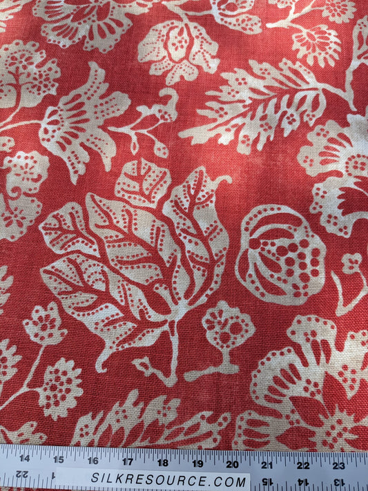 Scalamandre CALAIS LINEN PRINT in Coral Pink Red Mediterrinan Pomegranite Block Print Heavy Linen MSRP USD300+/y
