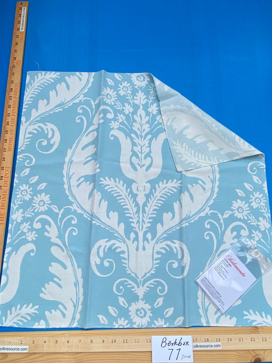 13 Berkbox77 Square Printed Fabrics by Scalamandre Primavera Sky Blue White Linen Cotton MSRP USD 300+/yd