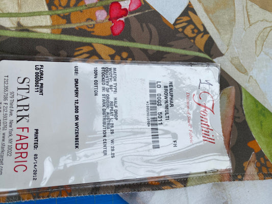 14 Berkbox77 Square Printed Fabrics by Nenuphar Brown/Multi Lotus Pond Koi Fish Cotton 1yd x 26" MSRP USD196/y