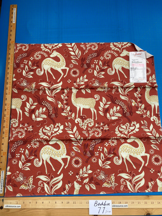 16 Berkbox77 Square Printed Fabrics by Fonthill Into the Woods Sunset Red Beige Deer Rabbit Hare Horse Cotton MSRP USD 204/Y
