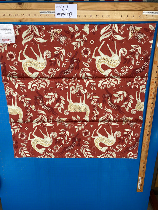 17 Berkbox77 Square Printed Fabrics by Fonthill Into the Woods Sunset Red Beige Deer Rabbit Hare Horse Cotton MSRP USD 204/Y