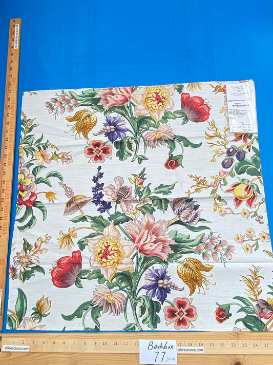 23 Berkbox77 Square Printed Fabrics by Grey Watkins Les Fleurs Mysterieuses Multi Color on White Floral Cotton Linen MSRP USD 784/Y