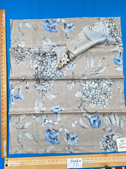 26 Berkbox77 Square Printed Fabrics by Grey Watkins Merrimon Linen Gray Floral 33" x 27" MSRP USD 300+/Y