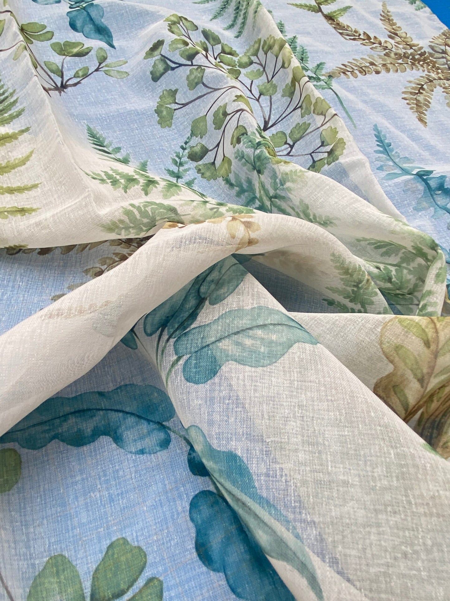 28 Berkbox77 Square Printed Fabrics by Old World Weavers Woodbury Sheer Spring Green Blue Sheer MSRP USD 100/Y