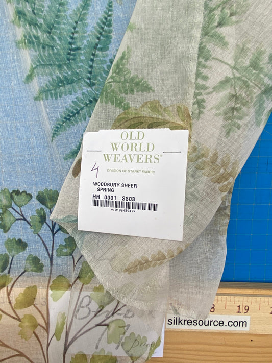 30 Berkbox77 Square Printed Fabrics by Old World Weavers Woodbury Sheer Spring Green Blue MSRP USD 100/