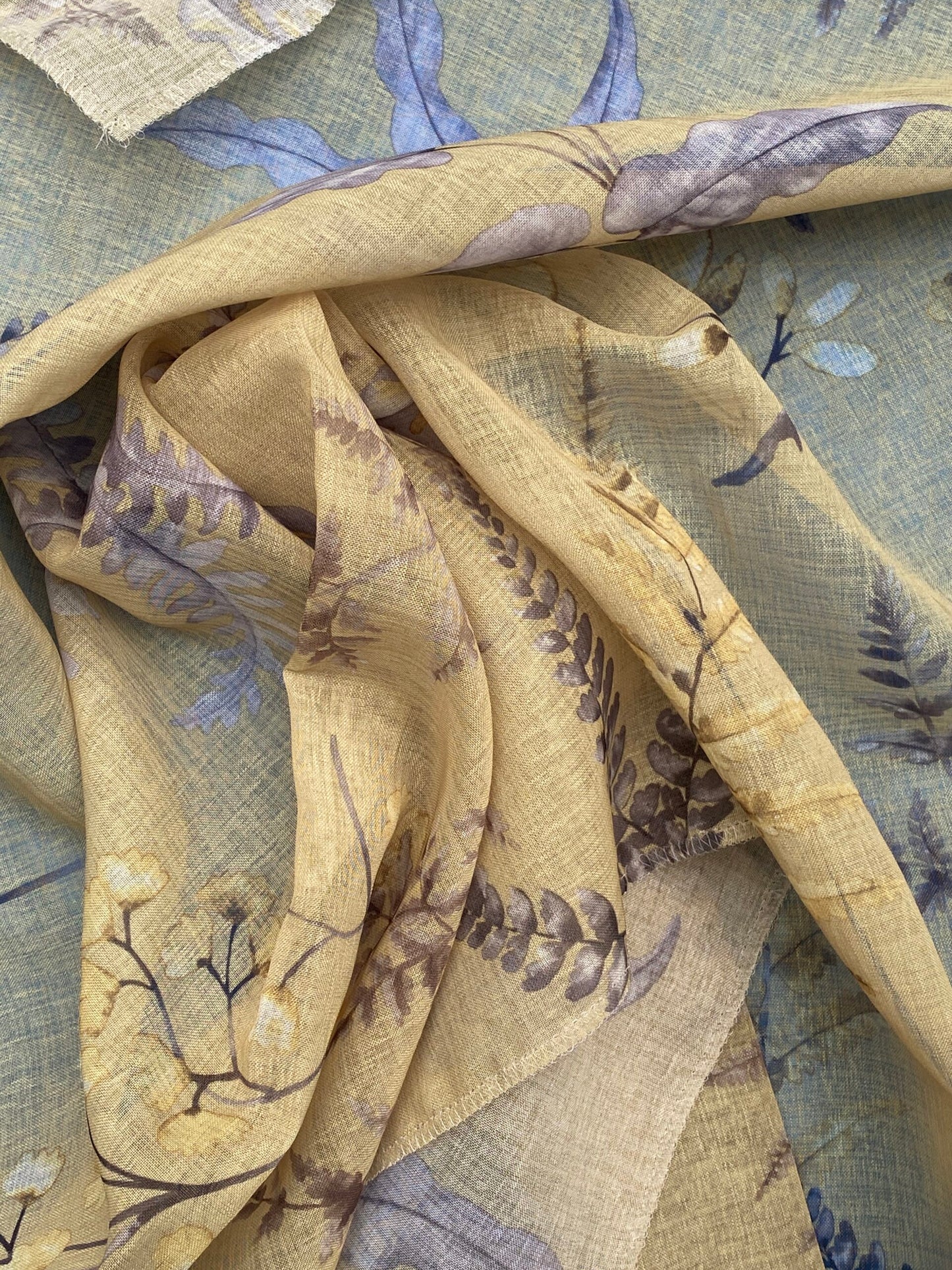 32 Berkbox77 Square Printed Fabrics by Old World Weavers Woodbury Sheer Lemon Birch Yellow Floral Print Sheer MSRP USD 100/