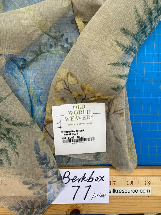35 Berkbox77 Square Printed Fabrics by Old World Weavers Woodbury Sheer Khaki Beige Floral Print Sheer MSRP USD 100/y