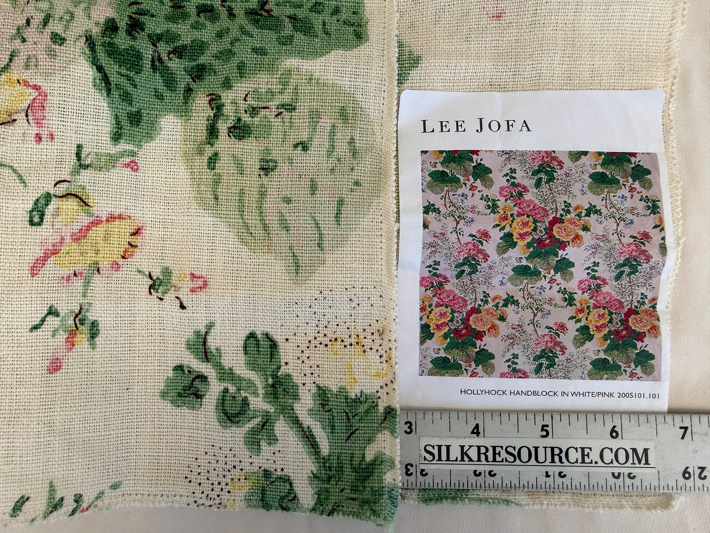 Lee Jofa Hollyhock HB White Pink Linen Print Floral Botanical MSRP USD750/y Special Order