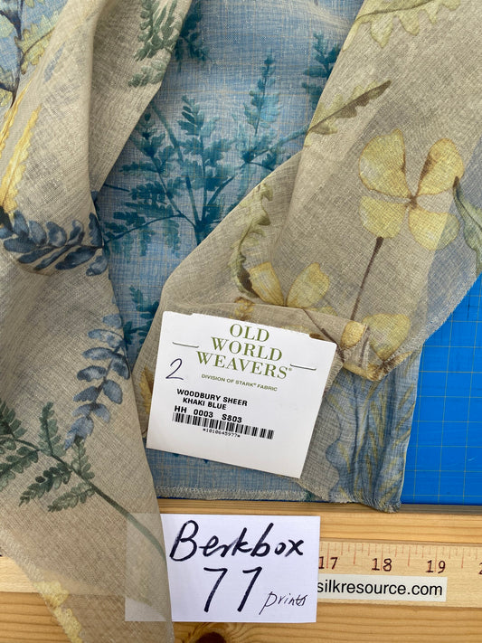 36 Berkbox77 Square Printed Fabrics by Old World Weavers Woodbury Sheer Khaki Beige Floral Print Sheer MSRP USD 100/y