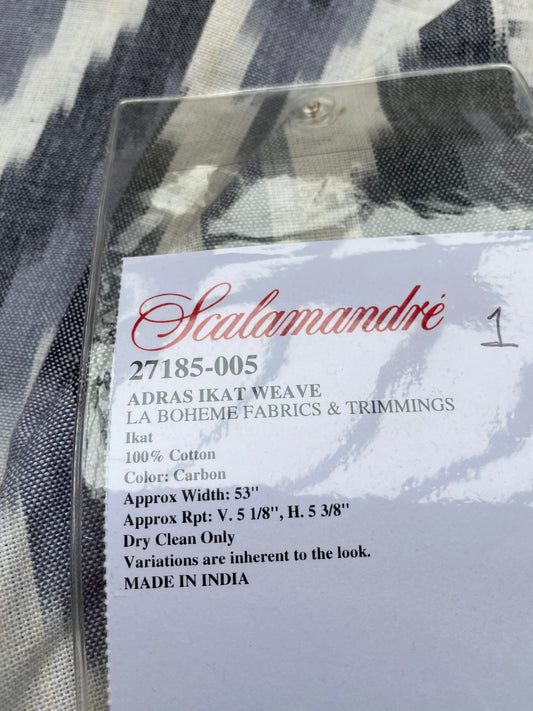38 Berkbox77 Square Printed Fabrics by Scalamandre Adras Ikat Weave Carbon Black White Cotton Chevron MSRP USD 150/y