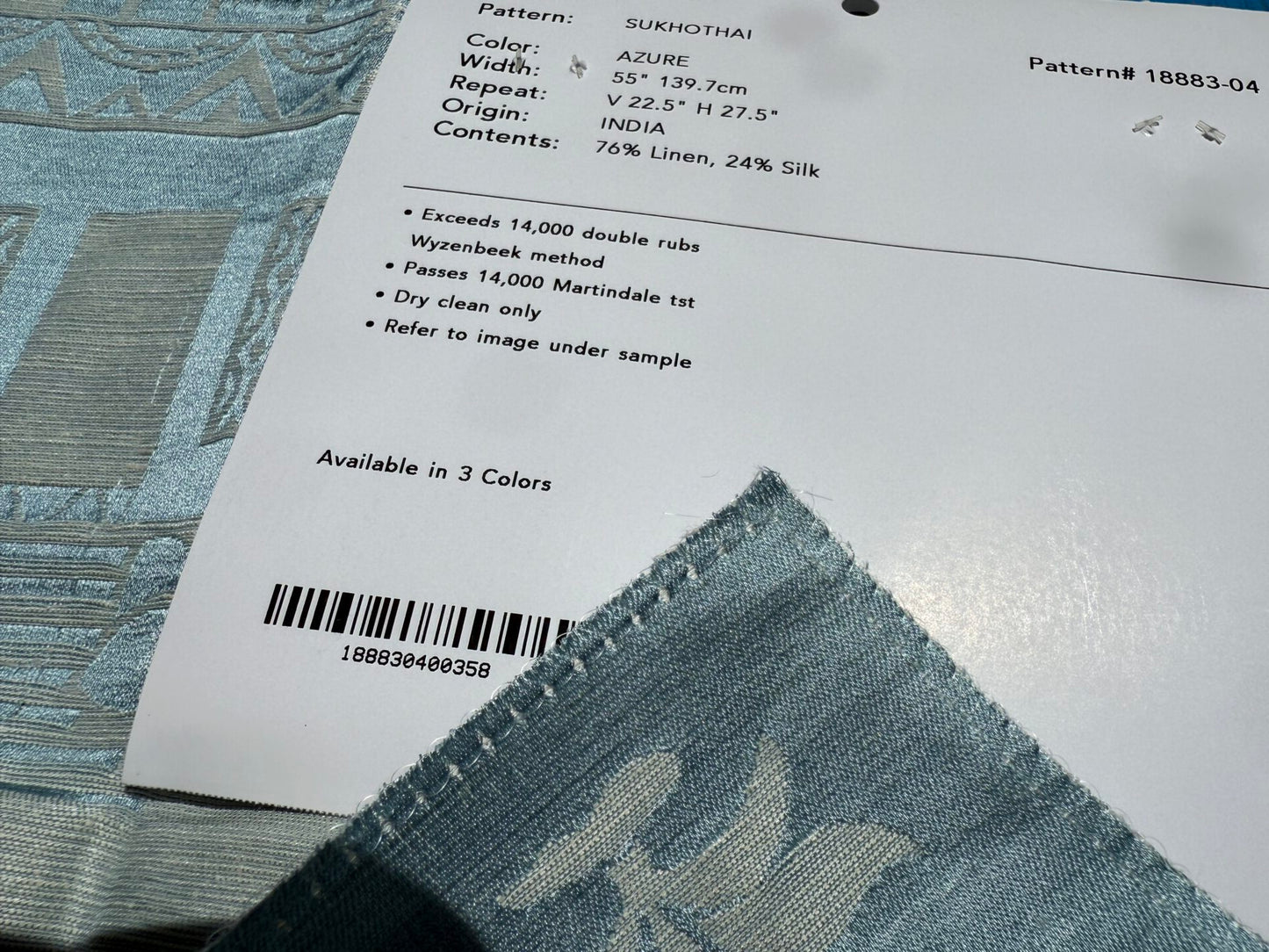 Special Order Clarence House Sukhothai Linen Silk Azure Blue Asian Damask MSRP USD 356/y