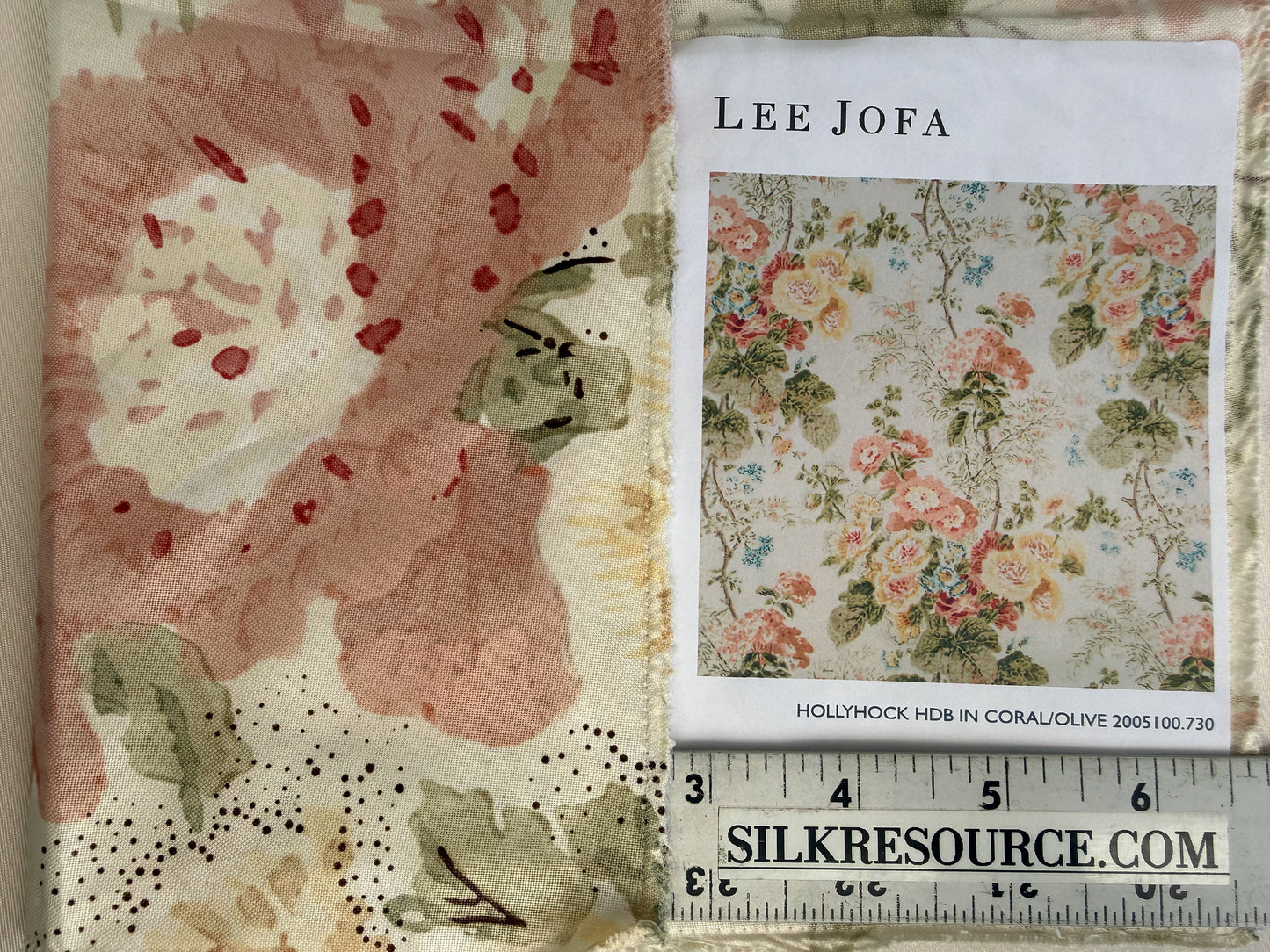 Lee Jofa Hollyhock HDB Coral Olive Cotton Floral Botanical MSRP USD796/y Special Order