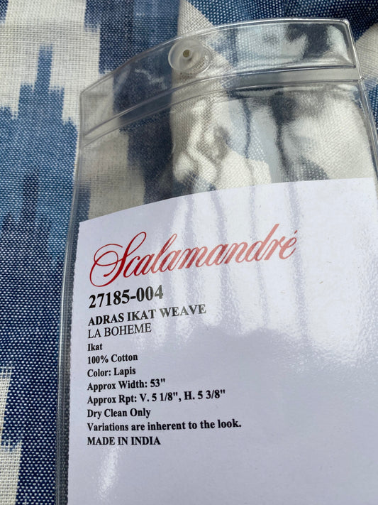 41 Berkbox77 Square Printed Fabrics by Scalamandre Adras Ikat Weave Lapis Blue White Cotton Chevron MSRP USD 150/y