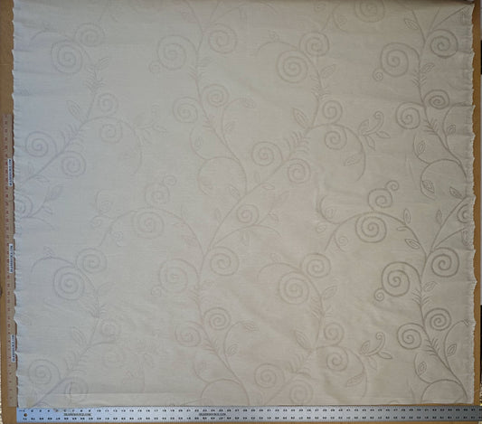 By Yard Scalamandre Soren Ivory White Modern Scandinavian Crewel Foliage Vine Linen MSRP USD 312/Y