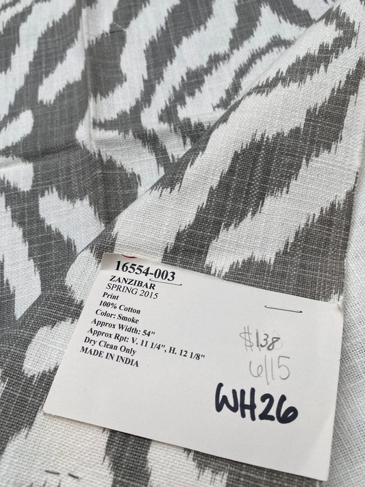 43 Berkbox77 Square Printed Fabrics by Scalamandre Zanzibar Ikat Smoke Grey Cotton Heavy MSRP USD 254.80/y