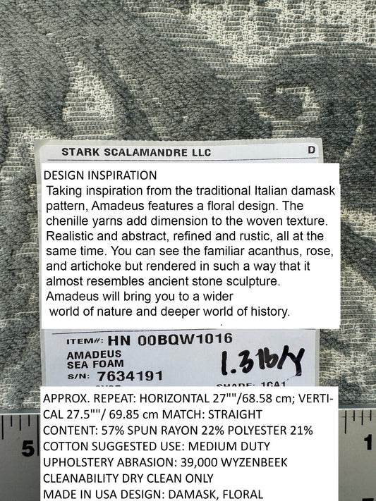 Scalamandre Amadeus Sea Foam Gray Damask Floral MSRP USD188/y