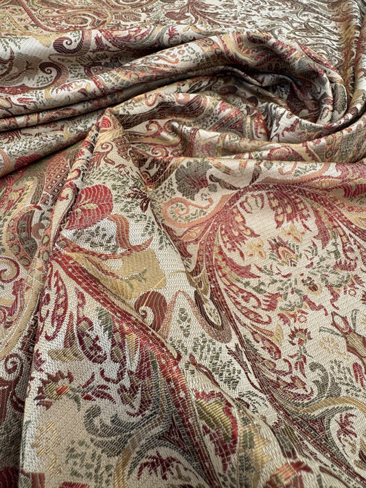 Scalamandre Baranzelli Regency 100%silk Lampas Red Green Renaissance Paisley Extra Wide -By The Yard