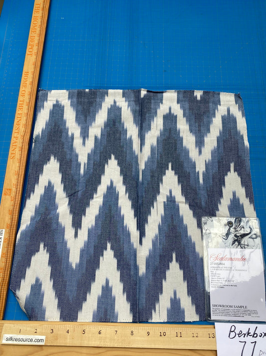 60 Berkbox77 Square Printed Fabrics by Scalamandre Adras Ikat Weave Lapis Blue White Cotton Chevron MSRP USD 150/y