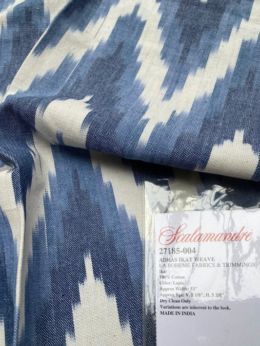60 Berkbox77 Square Printed Fabrics by Scalamandre Adras Ikat Weave Lapis Blue White Cotton Chevron MSRP USD 150/y
