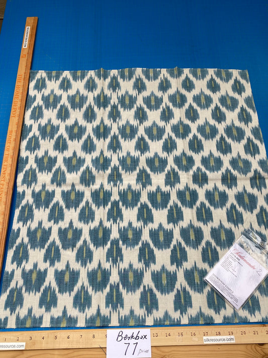62 Berkbox77 Square Printed Fabrics by Scalamandre Adras Ikat Weave Peacock Cotton Blue Green White MSRP USD 150/y