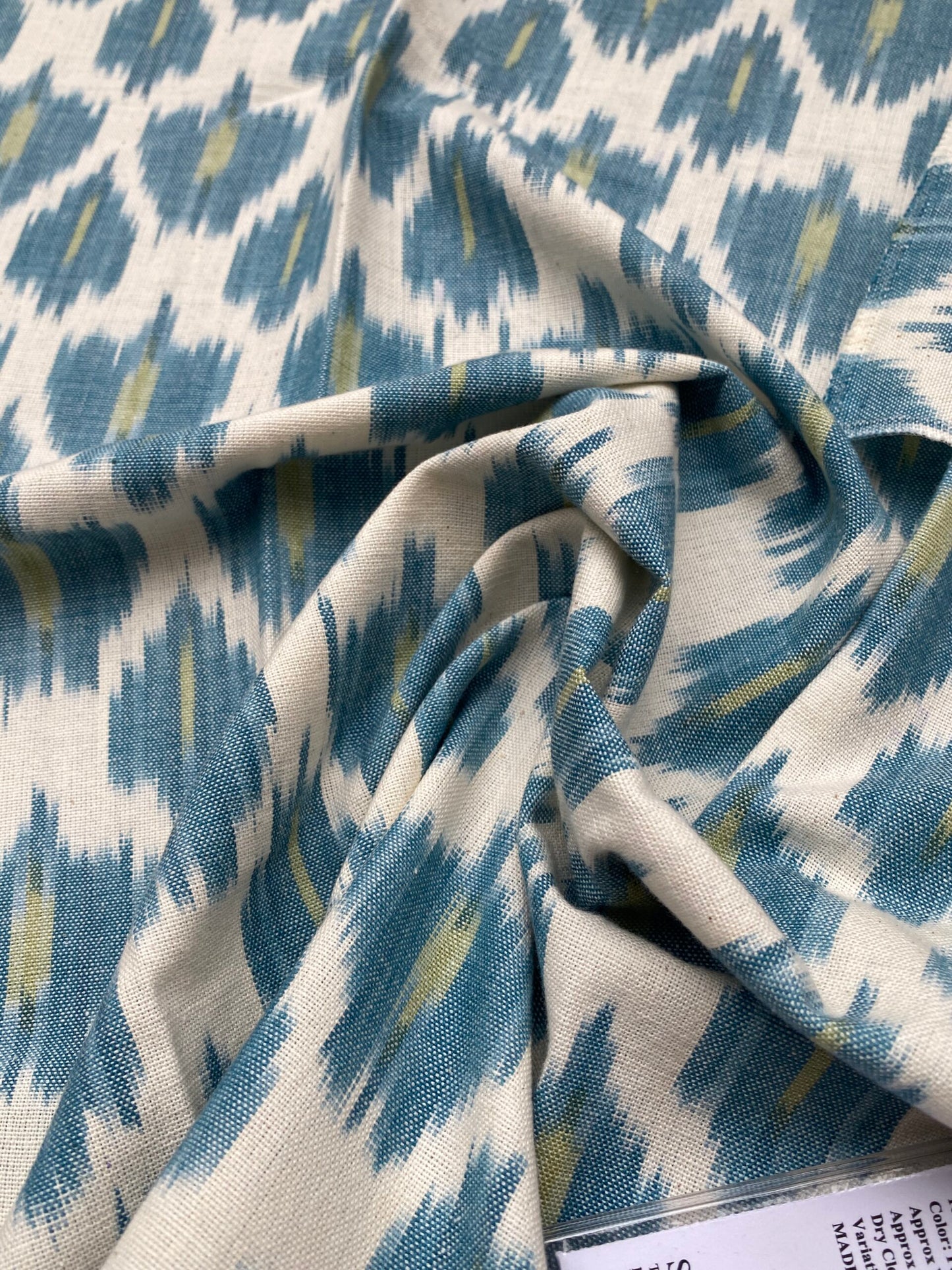 63 Berkbox77 Square Printed Fabrics by Scalamandre Adras Ikat Weave Peacock Cotton Blue Green White MSRP USD 150/y